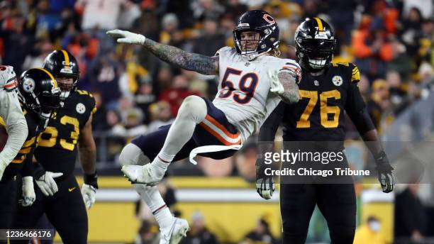 Chicago Bears linebacker Cassius Marsh celebrates a fourth-quarter sack against the Pittsburgh Steelers on Nov. 8 at Heinz Field. (Brian...