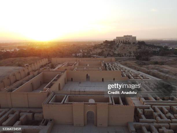 Drone photo shows an aerial view of the Palace of Saddam Hussein a former palace of deposed Iraqi leader, located in the ancient city of Babylon in...