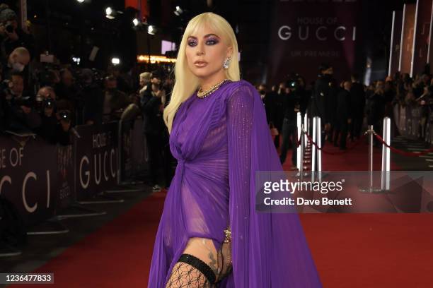 Lady Gaga attends the UK Premiere of "House Of Gucci" at Odeon Luxe Leicester Square on November 9, 2021 in London, England.
