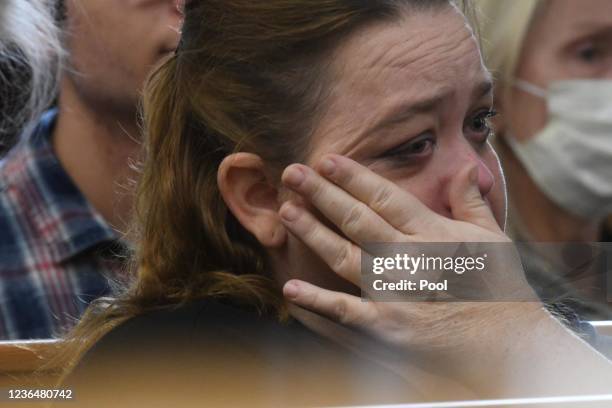 Kyle Rittenhouse's mother Wendy Rittenhouse becomes emotional listening to her son testify during his trial at the Kenosha County Courthouse on...