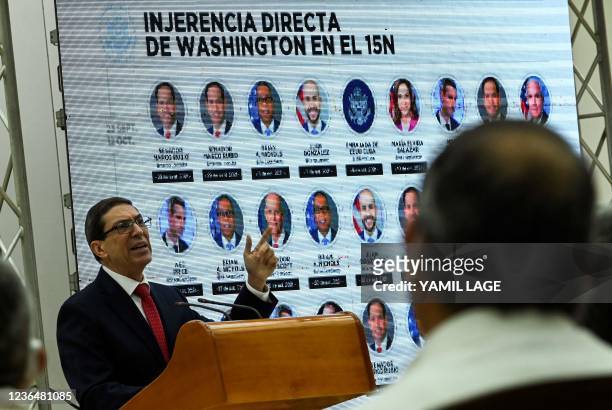 Cuban Foreign Minister Bruno Rodriguez speaks during a presentation to the diplomatic corps accredited to Cuba in Havana, on November 10, 2021.