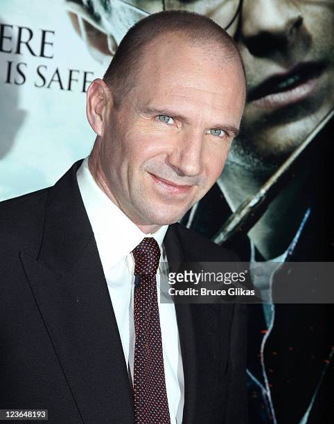 Ralph Fiennes poses at the premiere of "Harry Potter and the Deathly Hallows - Part 1" at Alice Tully Hall on November 15, 2010 in New York City.