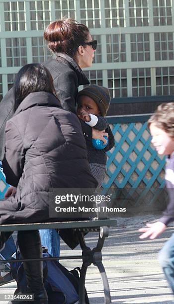 Actress Sandra Bullock and son Louis Bullock are seen on the streets of Manhattan on March 20, 2011 in New York City.