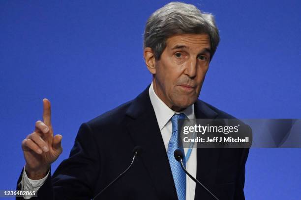 Special climate envoy, John Kerry speaks during a joint China and US statement on a declaration enhancing climate action in the 2020's on day eleven...