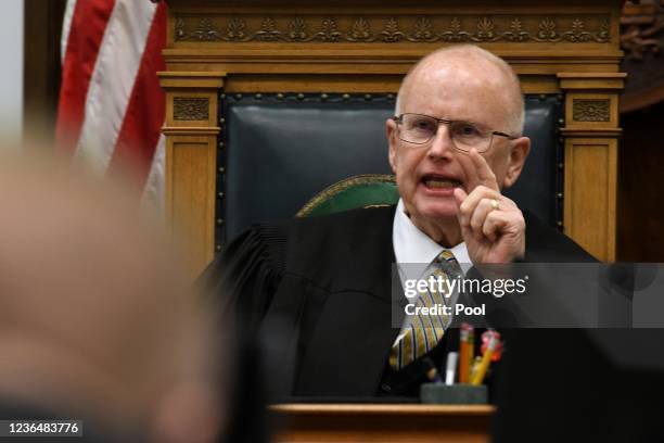 Judge Bruce E. Schroeder rebukes Assistant District Attorney Thomas Binger during the Kyle Rittenhouse trial at the Kenosha County Courthouse on...