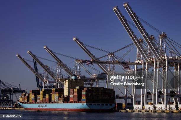 Maersk Line cargo ship loaded with containers at the Port of Baltimore in Baltimore, Maryland, U.S., on Wednesday, Nov. 10, 2021. President Biden is...