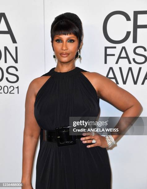 Somali-US fashion model Iman attends the 2021 CFDA Fashion Awards at The Pool + The Grill on November 10, 2021 in New York City.