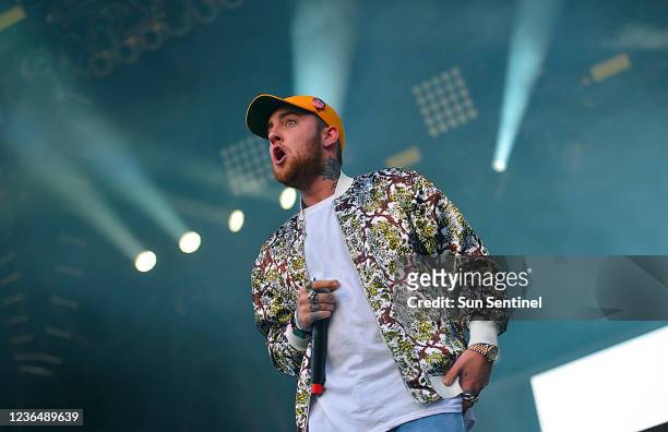 Mac Miller performs at the Okeechobee Music and Arts Festival in Florida in 2016. Miller died of an overdose in Los Angeles in 2018.