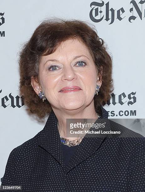 New York Times Film and Literary Critic Janet Maslin attends the 10th Annual New York Times Arts & Leisure Weekend photocall at the Times Center on...