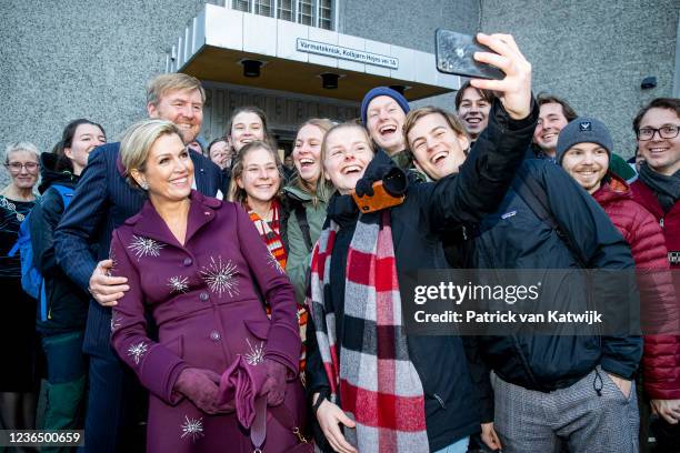 King Willem-Alexander of The Netherlands and Queen Maxima of The Netherlands visit the Technical university on November 11, 2021 in Trondheim,...