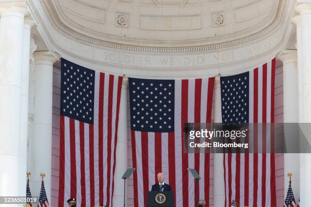 President Joe Biden speaks at the National Veterans Day Observance ceremony at the Memorial Amphitheater at Arlington National Cemetery in Arlington,...
