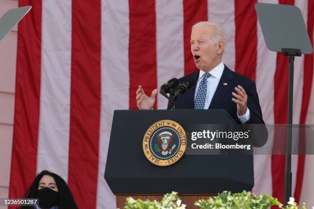 President Joe Biden speaks at the National Veterans Day Observance ceremony at the Memorial Amphitheater at Arlington National Cemetery in Arlington,...