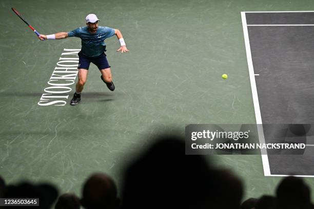 Britain's Andy Murray returns the ball to USA's Tommy Paul during the quarter-finals match of the ATP Stockholm Open tennis tournament in Stockholm...