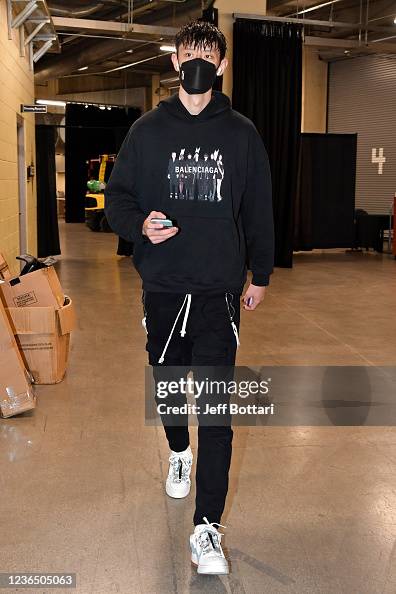 Fanbo Ignite Fanbo Zeng of G League Ignite arrives to the arena before the game ...