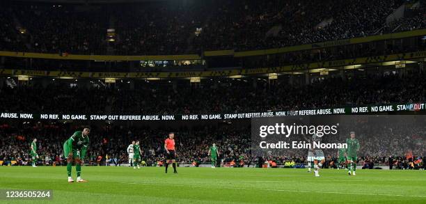 Dublin , Ireland - 11 November 2021; A 'stamp out referee abuse' slogan on the digital stadium perimeter advertising boards during the FIFA World Cup...