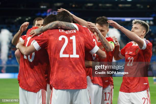 Russia team players seen during the 2022 FIFA World Cup Qualifiers match between Russia and Cyprus at Gazprom Arena. Final score; Russia 6:0 Cyprus.