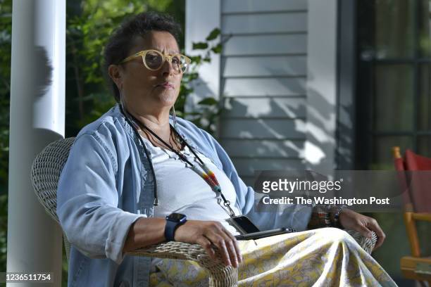 Mashpee Wampanoag author and educator Paula Peters outside her home in Mashpee, Mass. September 29, 2021.