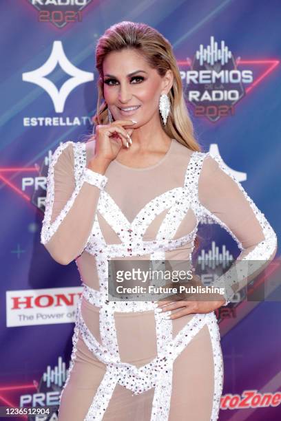 Anette Cuburu attends at the red carpet of the Radio Awards 2021, an event that recognizes the best of regional Mexican and band music at Expo Santa...