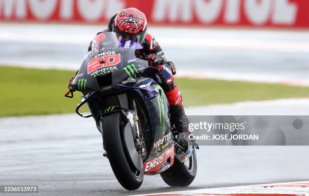 Yamaha French rider Fabio Quartararo rides during the first free practice session of the MotoGP Comunitat Valenciana Grand Prix at the Ricardo Tormo...