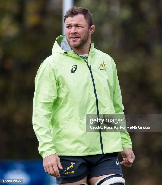 During the South Africa team run ahead of an Autums Nations Seroes match against Scotland, at the Peffermill Playing Fields, on November 12 in...