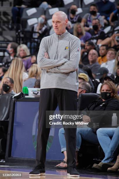 Head Coach Rick Carlisle of the Indiana Pacers looks on during the game against the Sacramento Kings on November 7, 2021 at Golden 1 Center in...