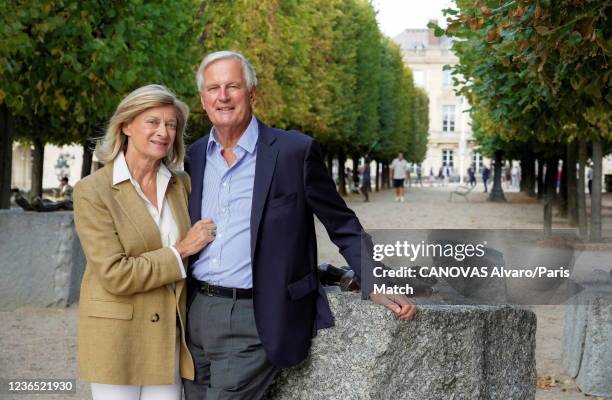 Politician Michel Barnier and his wife Isabelle Altmayer are photographed for Paris Match on September 13, 2021 in Paris, France.