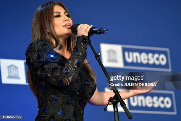 Afghan singer Aryana Sayeed performs during the 75th anniversary celebrations of The United Nations Educational, Scientific and Cultural Organization...