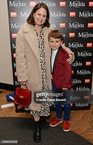 Giovanna Fletcher and son Buzz Fletcher attend the 10th anniversary performance of the RSC's "Matilda The Musical" at The Cambridge Theatre on...