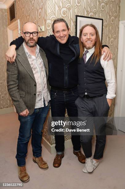 Dennis Kelly, Bertie Carvel and Tim Minchin attend the 10th anniversary performance of the RSC's "Matilda The Musical" at The Cambridge Theatre on...