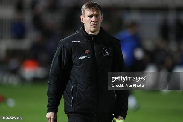 Hartlepool United caretaker manager Tony Sweeney during the Sky Bet League 2 match between Hartlepool United and Newport County at Victoria Park,...