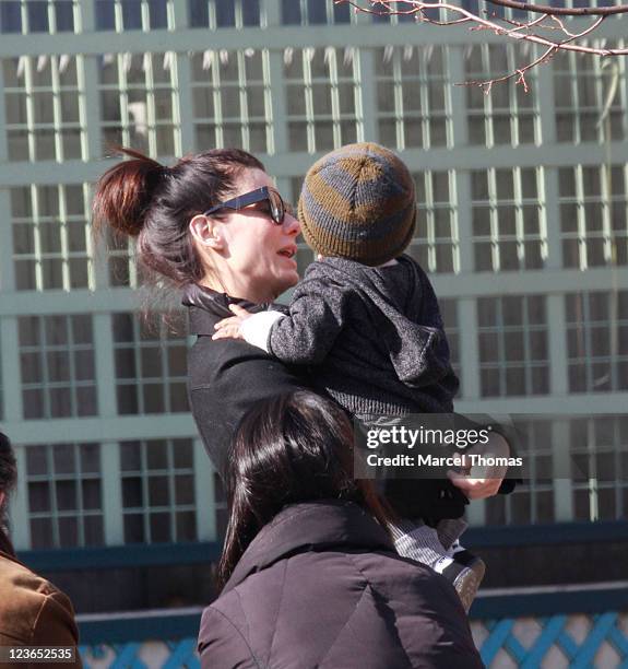 Actress Sandra Bullock and son Louis Bullock are seen on the streets of Manhattan on March 20, 2011 in New York City.