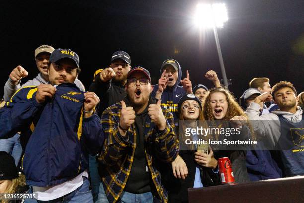Toledo fans celebrate a touchdown during a Mid-American Conference game between the Toledo Rockets and the Bowling Green Falcons on November 10, 2021...