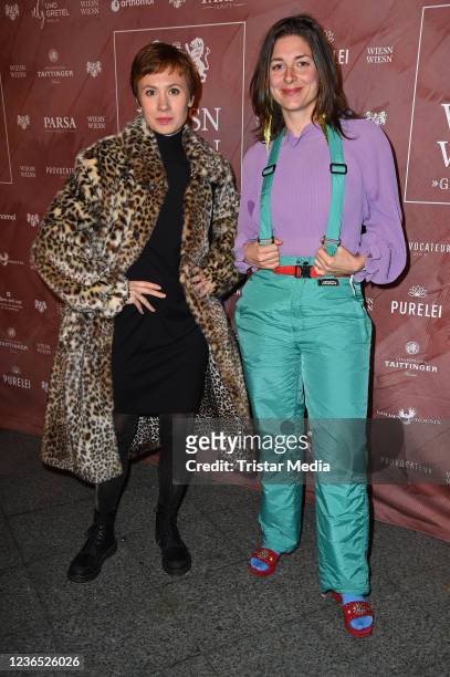 Alina Levshin and Katharina Nesytowa attend the "Wiesn Wiesn Gans anders" - Dinner Hosted By Cathy Hummels And Willem Tell at Restaurant Golden...