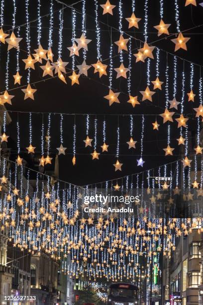 The Christmas lights on Oxford Street are seen as part of the world's largest Christmas lights collection switch on in London, United Kingdom on...