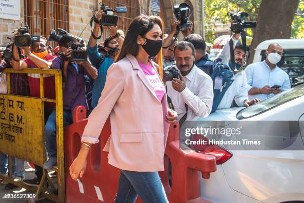 Munmun Dhamecha arrives at NCB office to mark her attendance in the drug related case on November 12, 2021 in Mumbai, India.