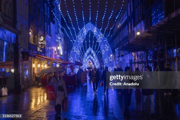 The Christmas lights on South Molton Street are seen as part of the world's largest Christmas lights collection switch on in London, United Kingdom...