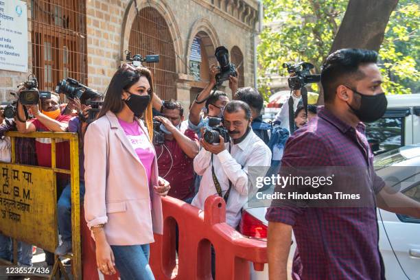 Munmun Dhamecha arrives at NCB office to mark her attendance in the drug related case on November 12, 2021 in Mumbai, India.