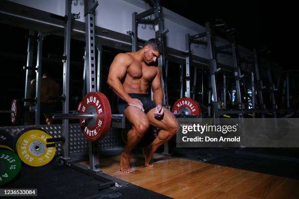 Chris Kavvalos rests between sets during a workout at City Gym on May 31, 2020 in Sydney, Australia. IFBB body builder Chris Kavvalos has continued...