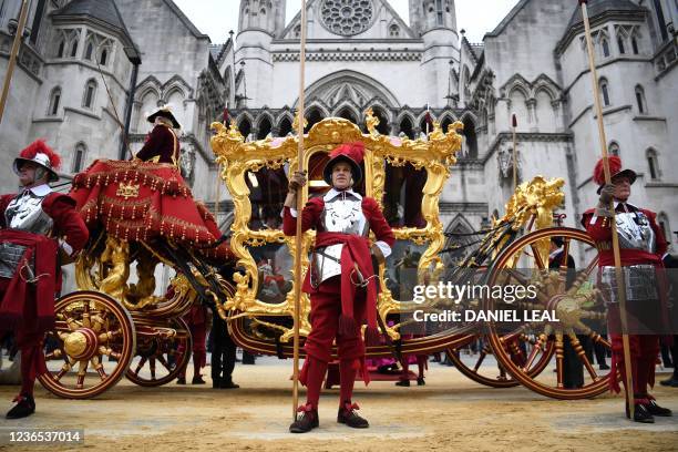 The Lord Mayor's State Coach is pictured outside the Royal Courts of Justice during the annual Lord Mayor's Show through the streets of the City of...