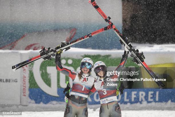 Thea Louise Stjernesund of Norway, Kristin Lysdahl of Norway during the Audi FIS Alpine Ski World Cup Women's Parallel Giant Slalom on November 13,...