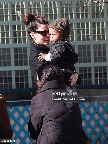 Actress Sandra Bullock and son Louis Bullock are seen on the streets of Manhattan on March 20, 2011 in New York City.