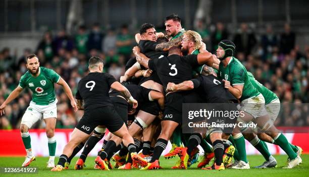 Dublin , Ireland - 13 November 2021; A general view of a scrum during the Autumn Nations Series match between Ireland and New Zealand at Aviva...