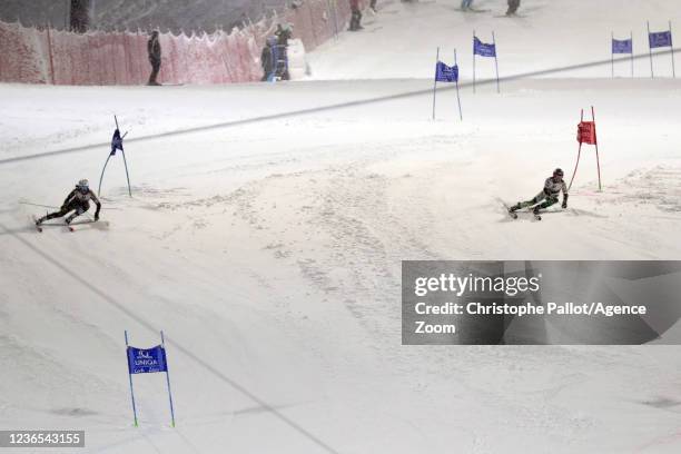 Andreja Slokar of Slovenia takes 1st place, Thea Louise Stjernesund of Norway takes 2nd place during the Audi FIS Alpine Ski World Cup Women's...