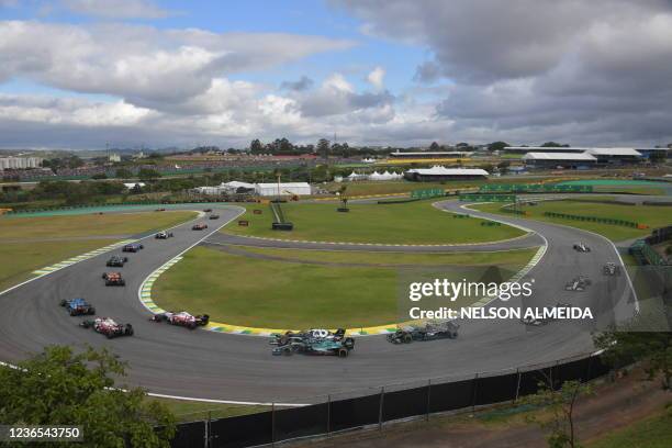 General view taken during the sprint qualifying at the Autodromo Jose Carlos Pace, or Interlagos racetrack, in Sao Paulo, on November 13 ahead of...