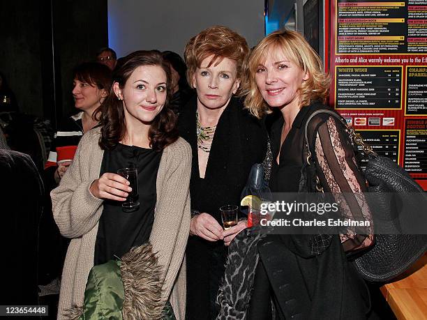 Actress Beth Cooke, playwright Edna O'Brien and actress Kim Cattrall attend the opening night of "Haunted" at 59E59 Theaters on December 8, 2010 in...