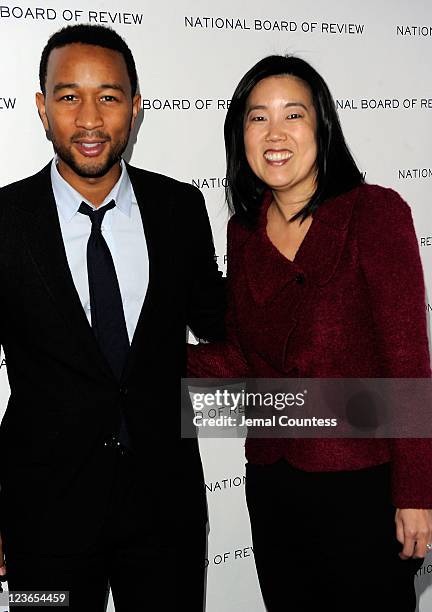 Musician John Legend and Michelle Rhee attend the 2011 National Board of Review of Motion Pictures Gala at Cipriani 42nd Street on January 11, 2011...