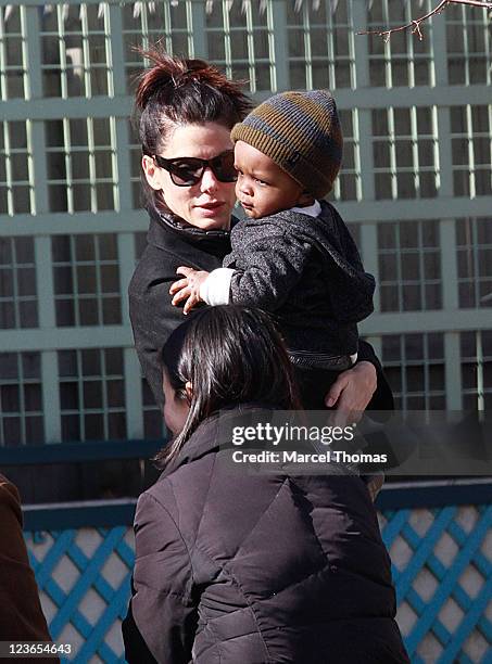 Actress Sandra Bullock and son Louis Bullock are seen on the streets of Manhattan on March 20, 2011 in New York City.
