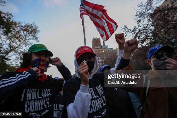 America First protesters are gathered in front of the Gracie Mansion to protest vaccination mandates in New York City, United States on November 13,...