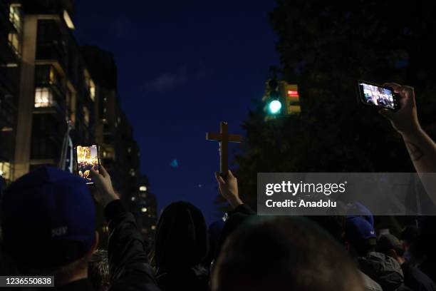 America First protesters are gathered in front of the Gracie Mansion to protest vaccination mandates in New York City, United States on November 13,...