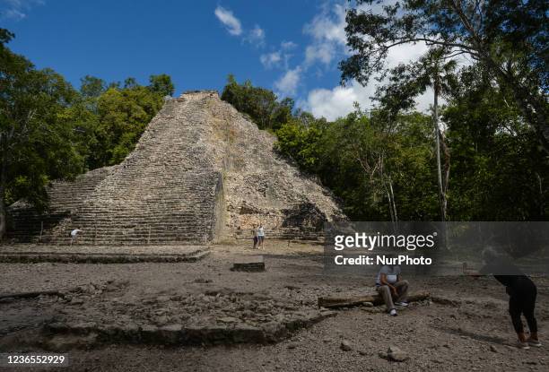 Feet tall Nohoch Mul Pyramid, the tallest Mayan pyramid on the Yucatan Peninsula and the second tallest Mayan pyramid in the world, inside the...